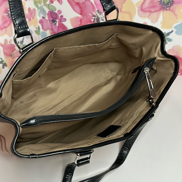 💯Authentic  BURBERRY HAYMARKET CHECK TOTE BAG LEATHER  HANDBAGS WOMEN🍀 - Picture 3 of 17